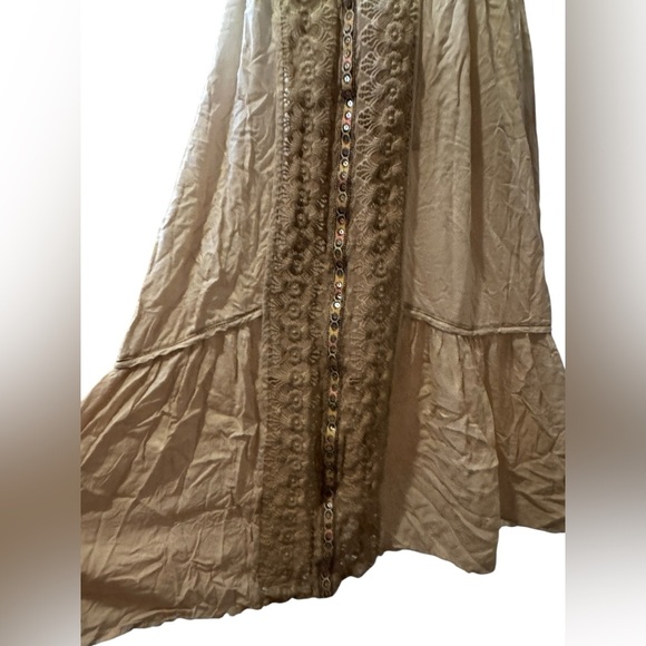 NWOT Free People Embroidered Floral Sequence Maxi Boho Dress Cream Tan White 0 - Picture 7 of 12